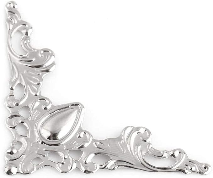 Hilitand 20pcs Antique Metal Corner Protectors - Decorative Corner For Book Furniture Dressers Jewelry Boxes (Silver White)