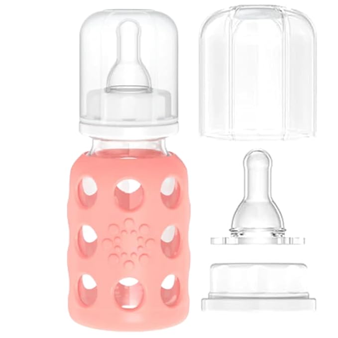 Lifefactory Glass Baby Bottle BPA Free | Protective Silicone Sleeve | 4oz/9 oz Pack of 2 | Papaya, Cantaloupe