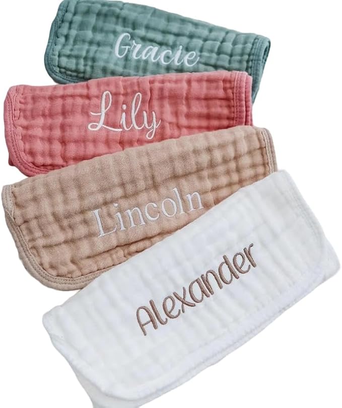Personalized Muslin Burp Cloths 100% Cotton Baby Washcloths for Boy Girl Baby Essentials 6 Layers Extra Absorbent and Soft Baby Rags for Newborn Registry (20" X10")