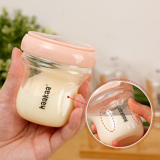 haakaa Breastmilk Storage Bottle Glass Baby Food Storage Jars Food Storage Containers with Leakproof Lid, Dishwasher-Safe, Microwave and Freezer-Friendly, BPA-Free (Peach, 4.2oz/120ml, 1 pc)