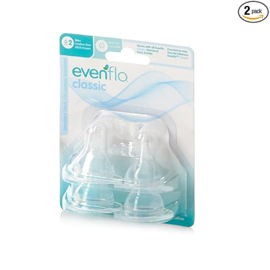 Evenflo CustomFlow Classic Silicone Nipples, Medium Flow (3-6 months) 4 ea (Pack of 2)