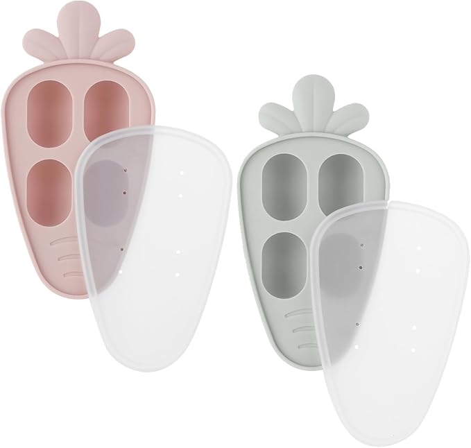 PandaEar 2 Pack Baby Food Freezer Tray with Lid, Silicone Nibble Freezer Tray, Breastmilk Popsicle Mold, Baby Food Storage Container, Carrot Design, BPA Free