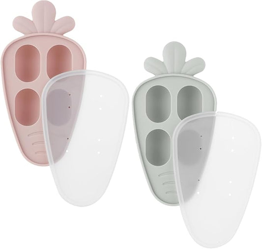 PandaEar 2 Pack Baby Food Freezer Tray with Lid, Silicone Nibble Freezer Tray, Breastmilk Popsicle Mold, Baby Food Storage Container, Carrot Design, BPA Free
