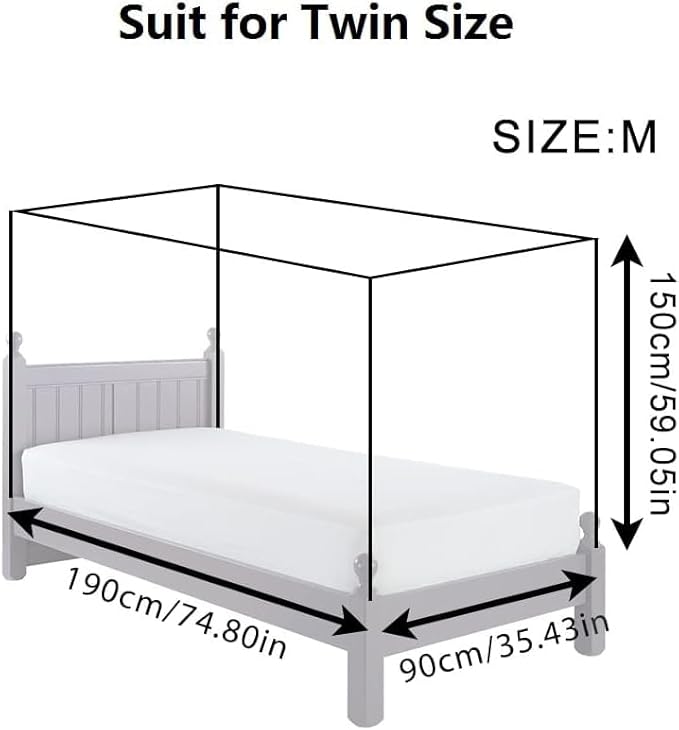 Mosquito Net for Bed - 4 Corner Bed Canopy with Fine Mesh Protection, Twin Size Bed, Easy Assembly Bug Net for Indoor/Outdoor Use, Camping & Travel