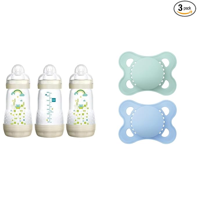 MAM Easy Start Anti-Colic Bottle, Baby Essentials, Medium Flow Bottles with Silicone Nipple & Original Matte Baby Pacifier, Nipple Shape Helps Promote Healthy Oral Development