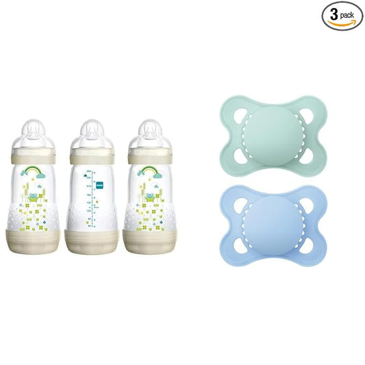 MAM Easy Start Anti-Colic Bottle, Baby Essentials, Medium Flow Bottles with Silicone Nipple & Original Matte Baby Pacifier, Nipple Shape Helps Promote Healthy Oral Development