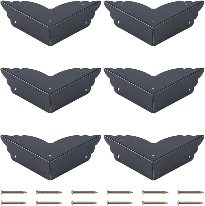 CRASPIRE 6Pcs 2.7"X2.7" Vintage Furniture Corner Protectors Black Metal Decorative Guard Cabinet Bumpers Edge Corner Protectors with Screws for Cupboard Table Desk Jewelry Box Gift Wooden Case