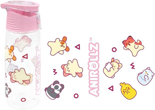 Anirollz Cute Animal Character Clear Plastic 24oz. Water Bottle Tumbler w/Convenient Carrying Handle (Pink)