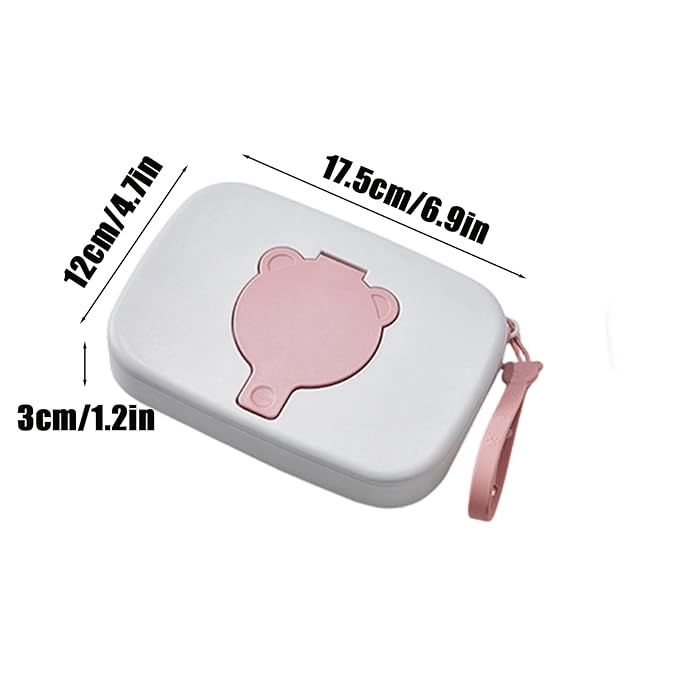 PandaEar 2 Pack Portable Baby Wipes Dispenser | Refillable Wet Wipe Case with Secure Lid and Carrying Strap for Travel, Diaper Bag, Car, and Nursery, Bear, Pink/Green