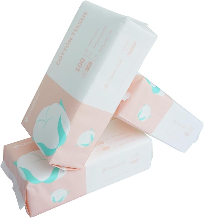 Careboree Ultra Soft Dry Baby Wipes Unscented Face Cleansing Multi-Purpose Pure Cotton Tissue (3 PACK-300 count))