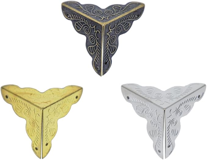 50pcs Furniture Corner Protector, Vintage Corner Decorative Metal Edge Covers Antique Triangle Edge Guard with Mounting Screws for Storage Box Jewelry Case Cabinet Table Wooden Chest