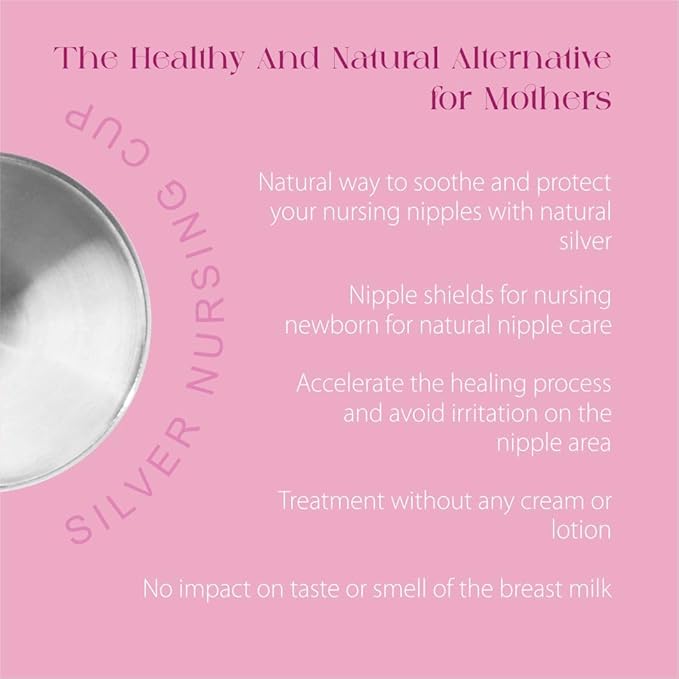The Original Silver Nursing Cups - Nipple Shields for Nursing Newborns - 999 Silver - Universal Fit - Nipple Comfort Cups for Breastfeeding (TriLaminate Silver)