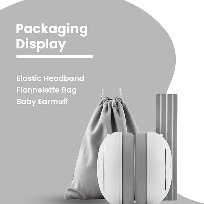 Baby Ear Protection | Ear Muffs for Infants with Elastic Headband | Baby Earmuffs Ideal for Flights, Sleep | 2 Bands Included (Grey-White)