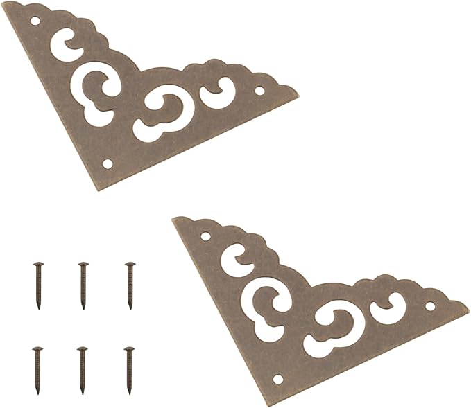 8PCS Openwork Decorative Corner Protector Side Length 5cm Bronze Jewellery Box Chinese Medicine Cabinet Corner Protector for Gift Boxes Books Table Frame Flat Corner Bracket