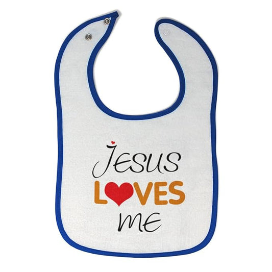 Cute Rascals Toddler & Baby Bibs Burp Cloths Christian Jesus Loves Me Christian God Cotton Baby Items for Baby Girl & Boy White Royal Blue Design Only