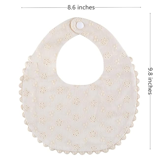 Baby Bib For Girls,Reversible Waterproof Handmade Natural Cotton Baby Drool Bib 0-12 months 2 Pack (off-white color A, 0-12 months)