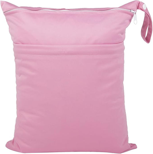 Wet Dry Bag for Baby Cloth Diapers, Waterproof Reusable with Two Zippered Pockets Travel Beach Pool Soiled Baby Items Yoga Gym Bag for Swimsuits or Wet Clothes (pink)