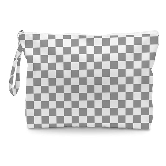Fokongna Wet Bag, Small Portable Waterproof Multi-Functional Organizer for Women, Ideal for Daily, Beach & Travel，Grey White Checkerboard