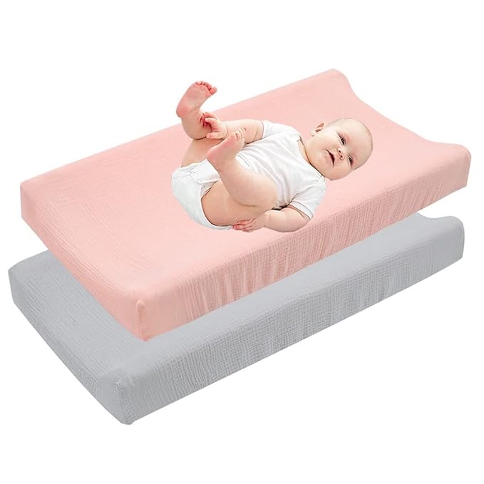 Cotton Changing Pad Cover,Unisex Diaper Change Table Sheet Ultra Soft Diaper Change Table Pad Cover Washable Changing Pad Sheets for Newborn,32in x 16in x 5in,Light Orange Pink