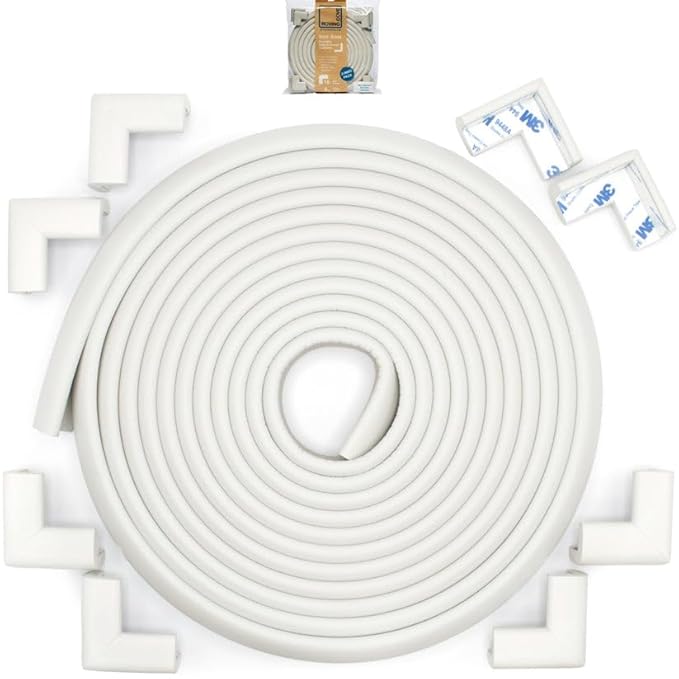 Roving Cove Slimfit Corner Edge Protector for Baby Proofing (Small 18ft Edge 8 Corners), Furniture Safety Bumper Guard, Soft NBR Rubber Foam, 3M Adhesive, Oyster White (Off White)