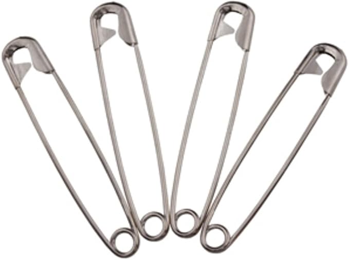 Adult Sized Cloth Diapering Pins - Jumbo 3-Inch Size - 4 Pack - Nickle Plated with Locking Heads