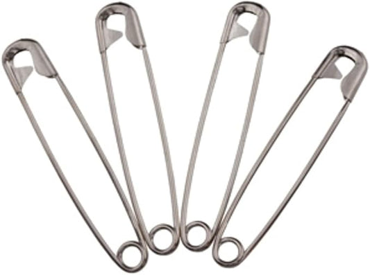 Adult Sized Cloth Diapering Pins - Jumbo 3-Inch Size - 4 Pack - Nickle Plated with Locking Heads