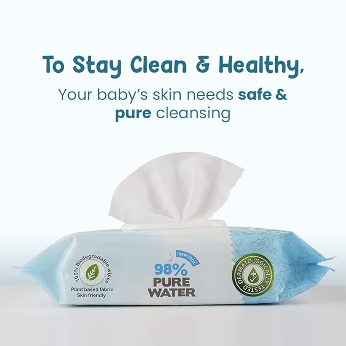 Mother Sparsh Scented Water Cotton Plant Fabric, Biodegradable Wipe (Blue, 15 Wipes) - Pack of 4