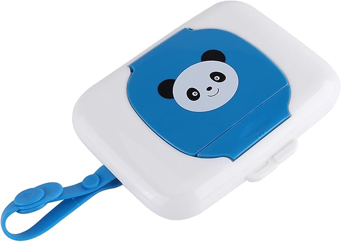 Baby Wipes Dispenser, Blue Panda Cartoon Baby Wet Tissue Box Cover, Baby Wipe Tissue Container with Sealing Design Lid