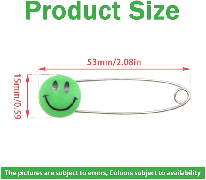 30 PCS Safety Pin 53mm/2.1in Baby Diaper Pins for Cloth Plastic Head Baby Pins for Diapers Stainless Steel Cloth Pins with Locking Closures Nappy Pin for Crafts（DT/Colour Smile）
