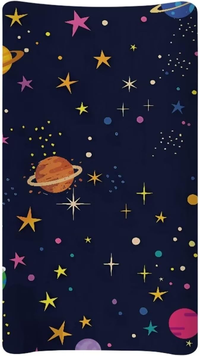 Planets Stars Changing Pad Covers, Breathable Baby Diaper Change Table Covers, Ultra Soft Contoured Pad Covers for Newborn Baby Boy Girls