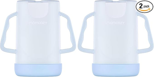 Momcozy Baby Pouch Holder No Squeeze, Baby Food & Juice Box Holder, Mess-Free, Easy Grip for Self-Feeding, BPA-Free & DEHP-Free, Must-Have for Babies, Blue (Pack of 2)