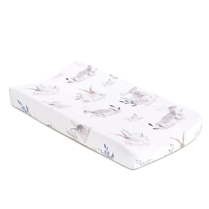 Oilo Changing Pad Cover, Breathable Organic Cotton Fitted Jersey, 300 Thread Count, Machine Washable, Fits Standard Changing Pads (32" x 16"), Girl, Boy, & Neutral Nursery Design, Cottontail