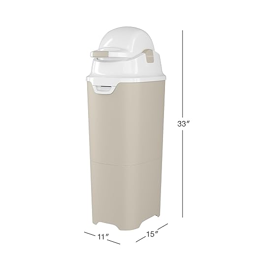 Foundations Tall Diaper Pail with Airtight Lid, Durable & Odorless Diaper Disposal, Large Capacity, Holds up to 60 Newborn Diapers, Refill with Any Bags, Baby Registry Gift - Sand
