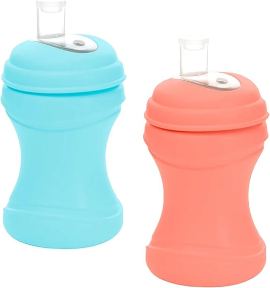 Re-Play Transition Sippy Cups for 1 Year-Old - Medical Grade Silicone Soft Spout & Travel Lid, Easy to Hold Hourglass Shape, Made in USA - 8 Oz. - Set of 2 - Melon/Pool Blue
