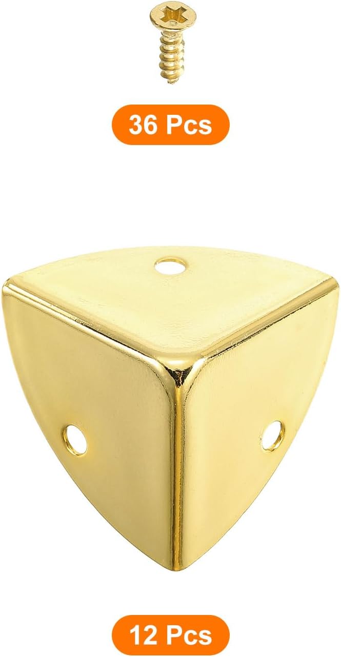 uxcell 12 Pcs Metal Corner Protectors, 28mm Box Edge Guard Protector, with Mounting Screws for Furniture Cabinet Speaker Protection Home Decorative, Light Gold
