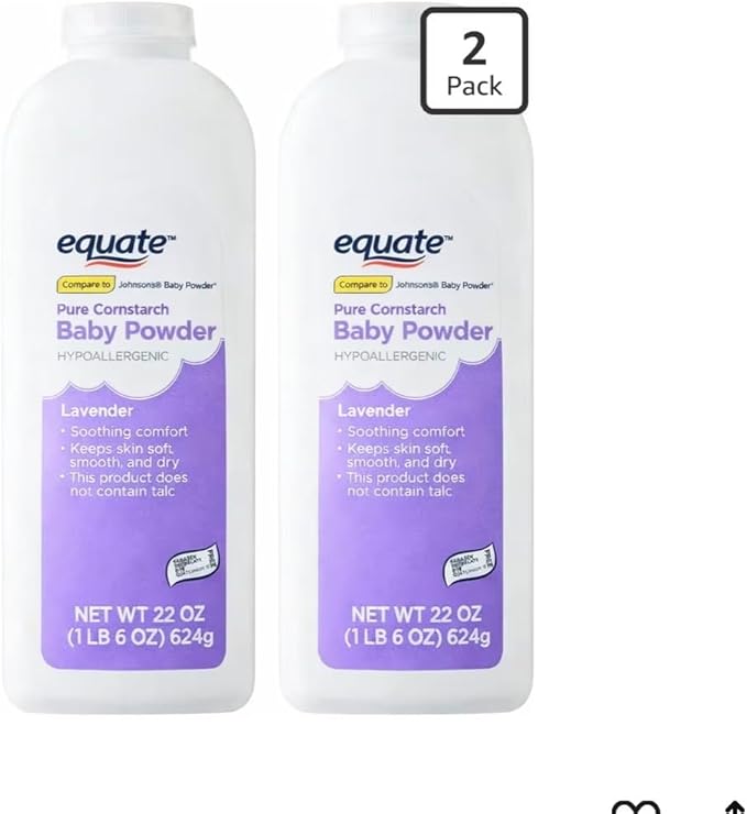 Equate Pure Cornstarch Baby Powder with Lavender and Chamomile-Talc-Free(Pack 2, 22 Oz.)