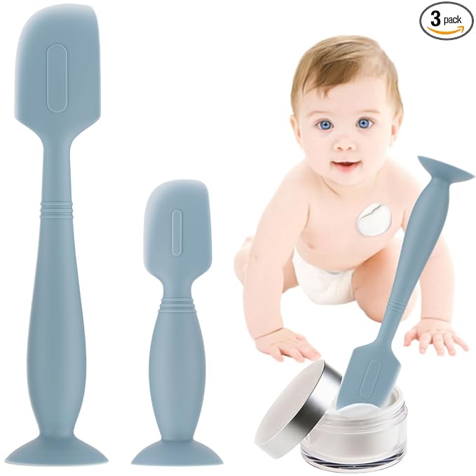 Baby Diaper Cream Spatula,2 Pack Silicone Diaper Cream Applicator Baby Butt Paste Spatula Diaper Cream Brush for Newborn Baby, 1 x Large Size,1 x Small Size (Blue)