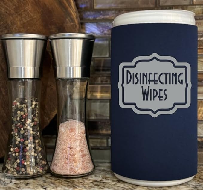 Disinfecting Wipes Cover with Silver Label Modern (Navy, Large)