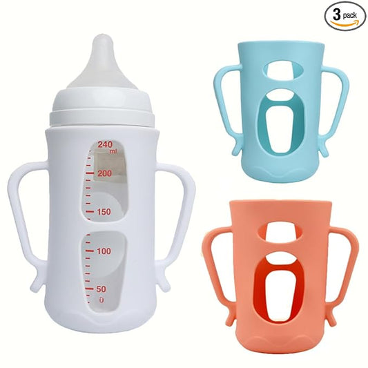 For Pigeon Glass Baby Bottle Silicone Holder, compatible with 8.1 oz, designed exclusively for glass baby bottles. (8.1oz) 3pcs