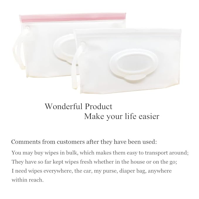 Portable Refillable Wet Wipe Pouch, Reusable Travel Wipes Holder & Case, Lightweight Flushable Diaper Wipes Container for Baby (4 Pack, Milk White)