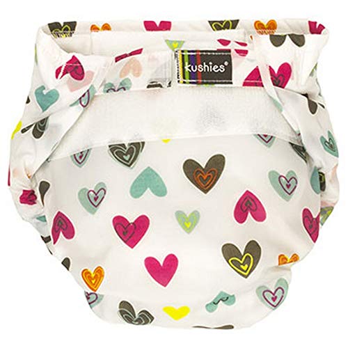 Kushies Infant Single Diaper, White Doodle Hearts