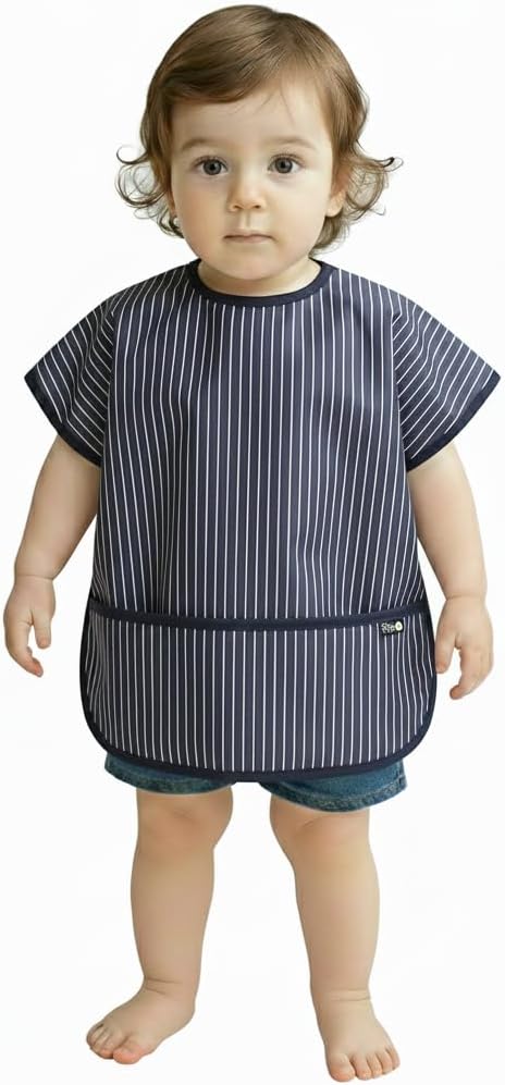 Plie Short Sleeve Waterproof Bib for Toddlers – Easy Clean Feeding Apron for Mealtime, Daycare, Self-Feeding, Lightweight