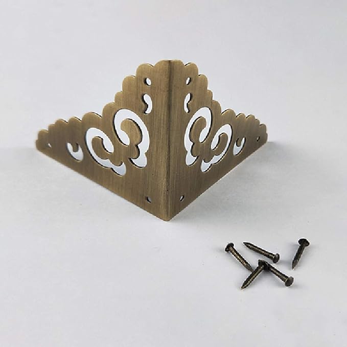 4Pcs Antique Brass Hollow Cloud Pattern Two Sides Corner Protectors Vintage Furniture Desk Edge Wooden Jewelry Gift Box Cabinet Corner Guard (Antique Bronze)