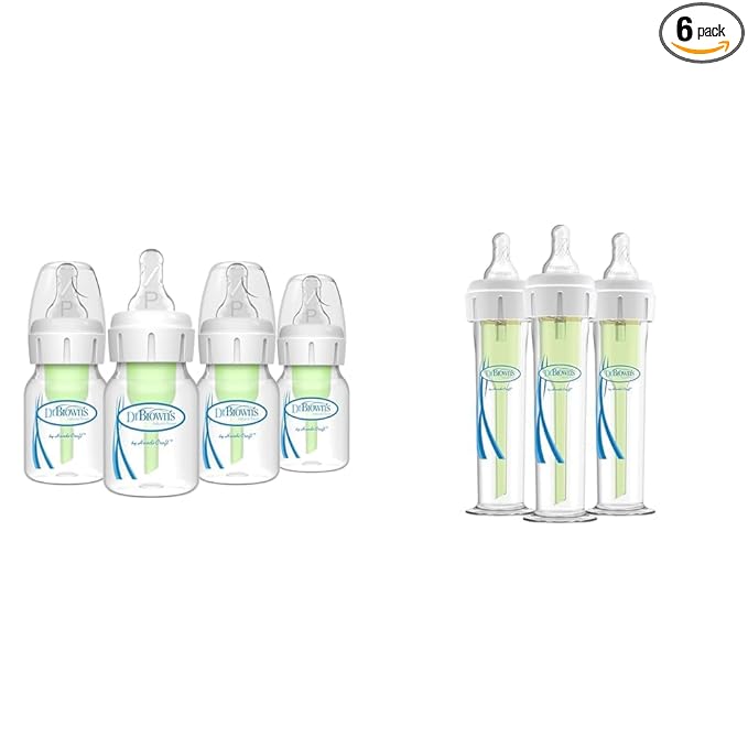 Dr. Brown's Anti-Colic Preemie Baby Bottles, 0m+ Nipple 4 Pack 2 oz & 60cc 3 Pack Accufeed Anti-Colic Bottles