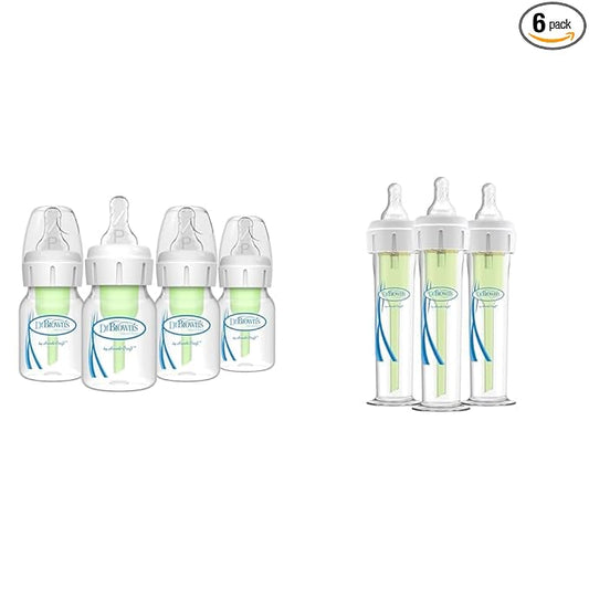 Dr. Brown's Anti-Colic Preemie Baby Bottles, 0m+ Nipple 4 Pack 2 oz & 60cc 3 Pack Accufeed Anti-Colic Bottles