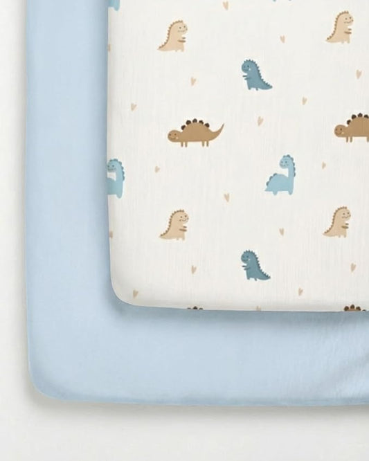 Pack and Play Sheets Fitted - 2 Pack Mini Crib Sheets for Pack N Play Mattress - Unisex Playard Microfiber Bedding for Boys & Girls - Soft, Breathable & Wrinkle Free - Oeko-Tex, 38 x 26in - Cute Dinos