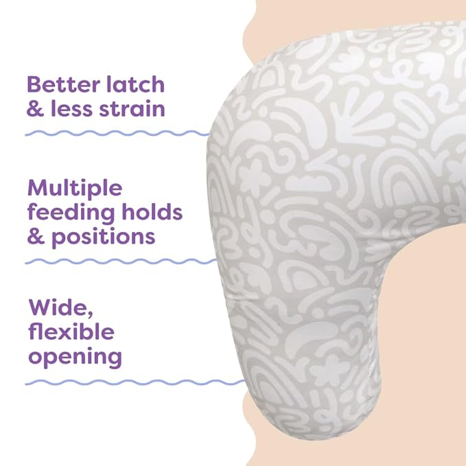Boppy Nursing Pillow - Firm, Ergonomic U-Shaped Bottle and Breastfeeding Pillow with High Lift for Comfort and Support, Spacious Surface - Cream Retro Squiggles