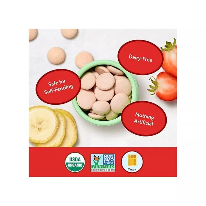 Once Upon A Farm Organic Coconut Melts Variety Pack with Probiotics, Strawberry Banana, Mango Ba-nilla, Dairy Free, Non GMO, Kosher, .25 oz (Pack of 30)