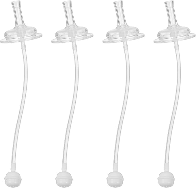 BESTonZON Baby Bottle Straw Replacement Wide Mouth Silicone Feeding Accessory 4-Pack Transparent Soft Sippy Cup Spout for Easy Drinking and Cleaning