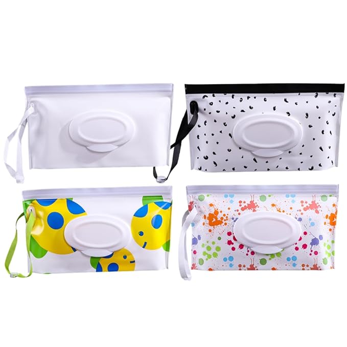 4PCS Baby Wipes Dispenser Travel Baby Wipe Holder Portable Wet Wipe Dispenser Bag Reusable Travel Baby Wipes Container Refillable Wet Wipe Carrying Case Holder Wet Wipe Pouch